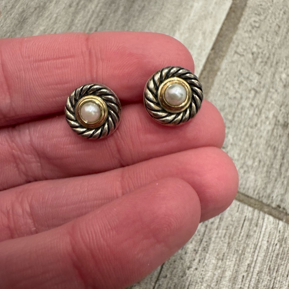 David Yurman Cookie Silver, Gold, and Pearl Earrings